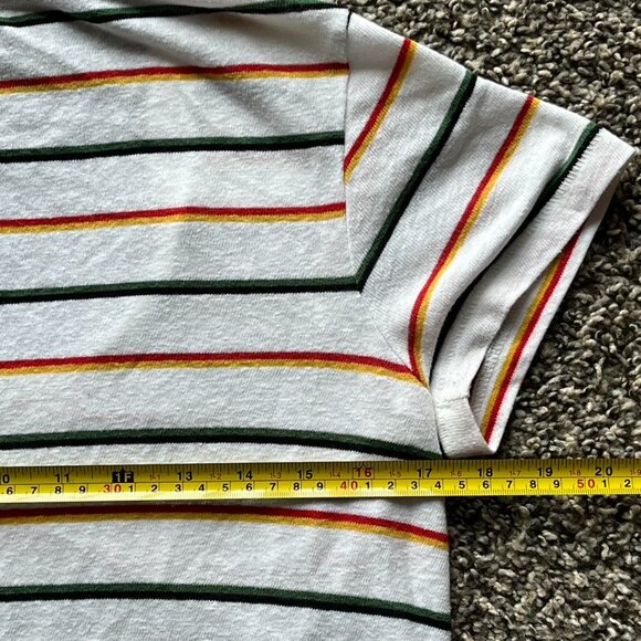 Green, Orange, Red Striped Medium Madewell Top, 100% Cotton Blouse - Picture 5 of 7